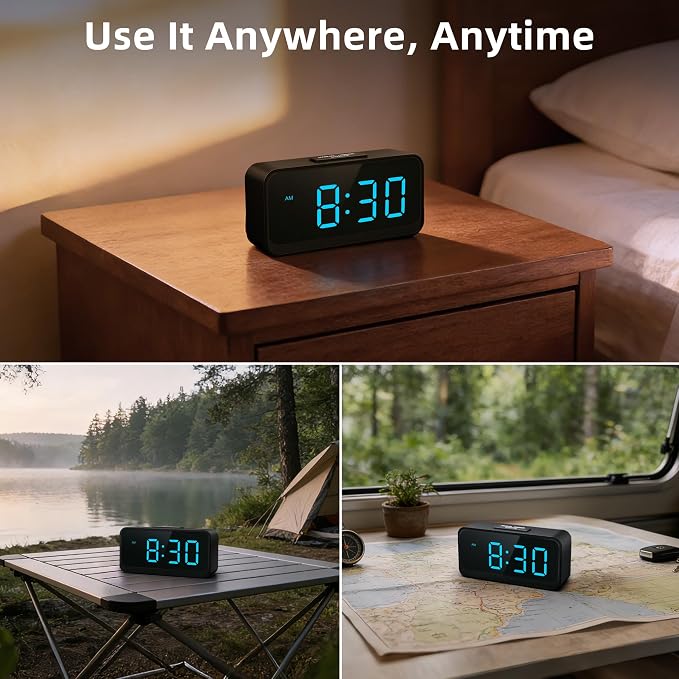 Battery Operated Small Alarm Clock: Compact Cordless Design | Digital Large - Image 8