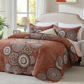 3-Piece Full Queen Size Burnt Orange Rust Quilt Set Lightweight Oversized by LEAONME