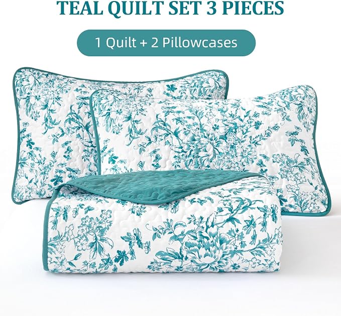 WONGS BEDDING Botanical King Quilt Bedding Set, Soft Bedspread, Polyester - Image 7