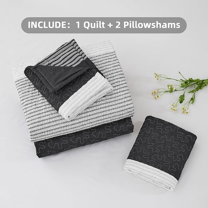 California King Quilt Set Black White, 3 Pieces Grey Bedspreads | Ultra Soft - Image 6