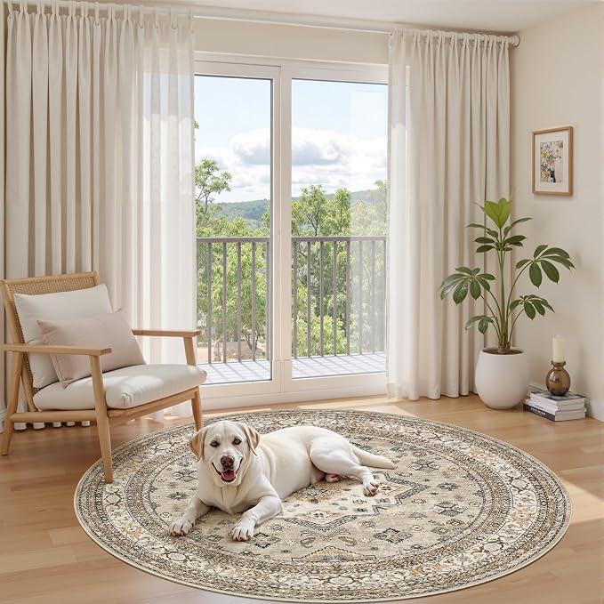 cotiled 6ft Round Living Room Area Rug, Traditional, Dining Room, and Home - Image 8