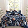 Yiran Navy Blue Sunflower Floral Quilt Set Queen Size | Botanical Bedspread by Yiran