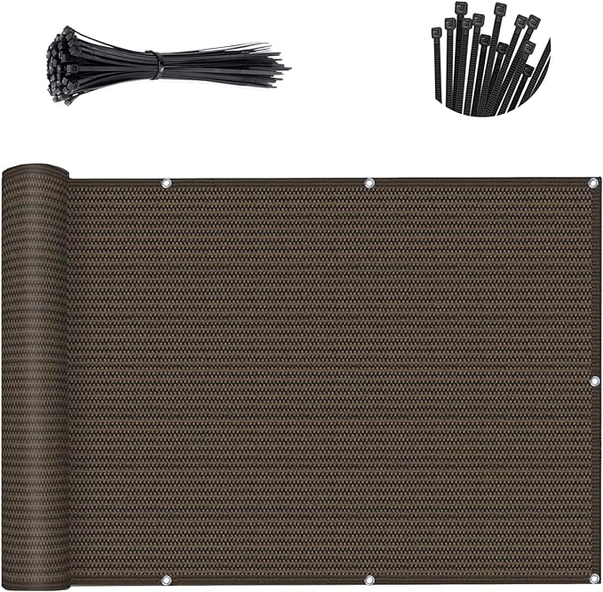 Custom Size 3.3'x9' Brown Balcony Privacy Screen 90% UV Block | Windscreen by SUNLAX