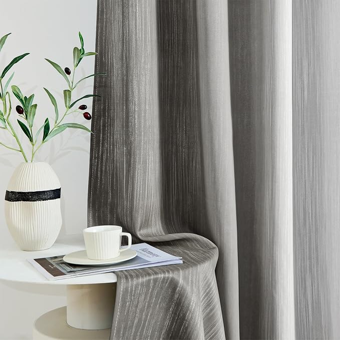 MIULEE Grey and Greyish White Ombre Blackout Curtains 52Wx96L Set of 2 | Full - Image 8