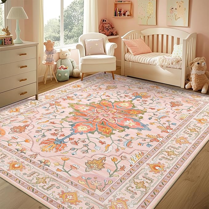 RELEANY Washable Area Rug, Water Repellent, Pet Friendly, Vintage Floral Boho - Image 3