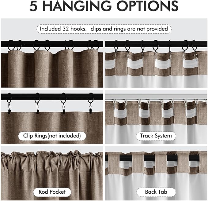 MIULEE 100% Blackout Back Tab Pleat Linen Curtains 50" Wx90 L, Dutch Cocoa | 2 - Image 7