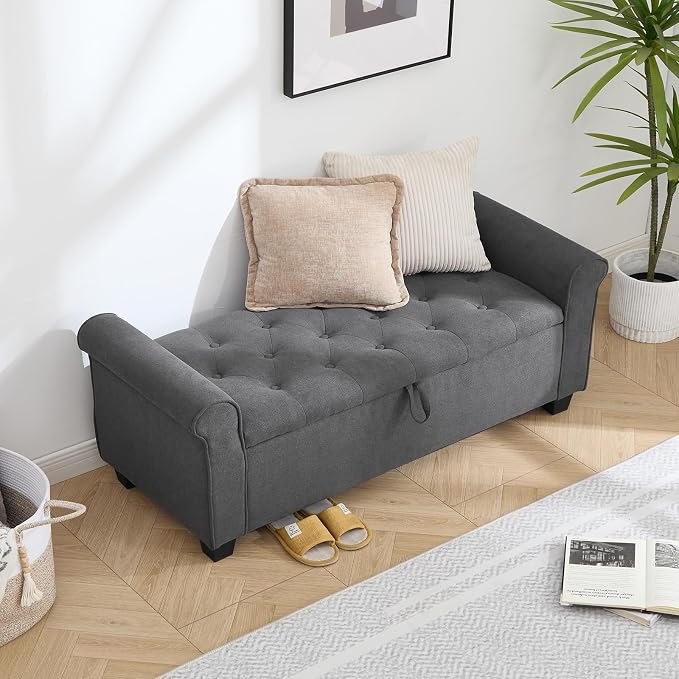 49" End of Bed Storage Bench for Bedroom, Upholstered Storage Ottoman | Easy - Image 6
