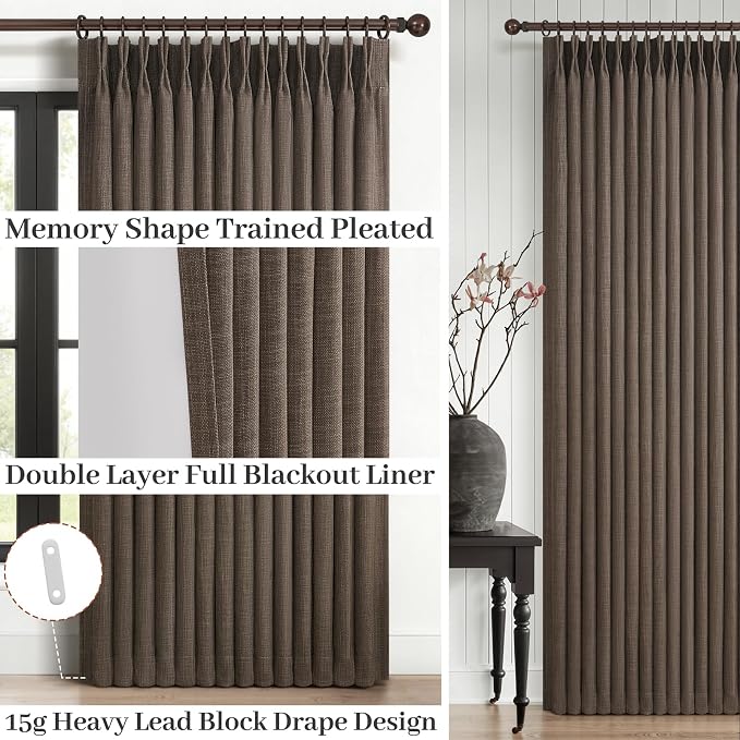 Pinch Pleat Dual Layer Linen Curtains 102 Inches Long - Image 4