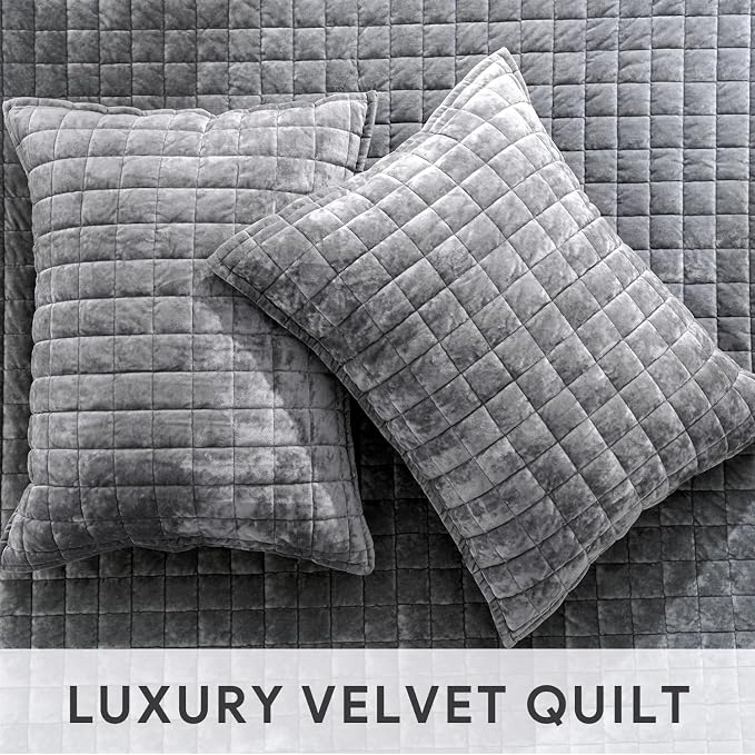 RECYCO Channel Box Stitch Velvet Quilt Set, Full Queen Size, Luxury Oversized - Image 4
