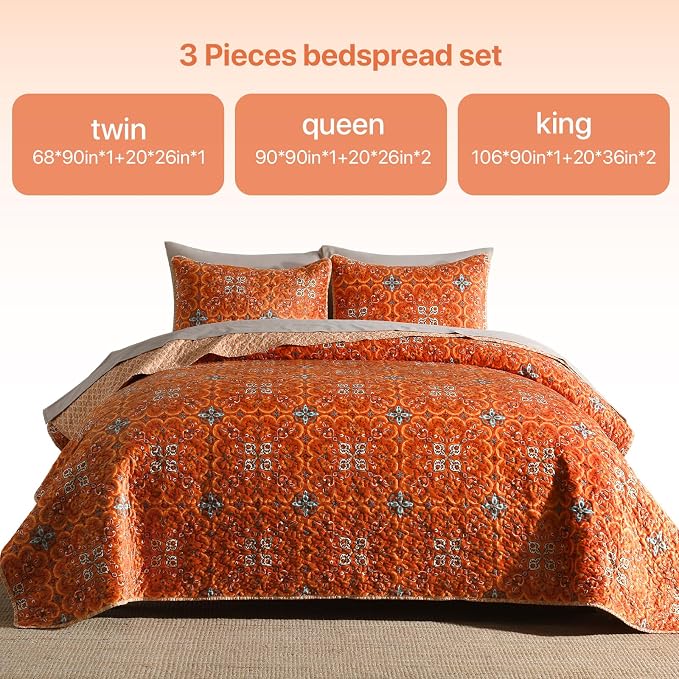 Boho Quilt Queen Set, 3-Piece Hand-Quilted Bedspread, Lightweight All Season - Image 2