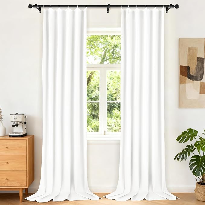 Etherealveil Pure White Pinch Pleated Semi Blackout Curtains 2P 40"x112" | Back by Etherealveil