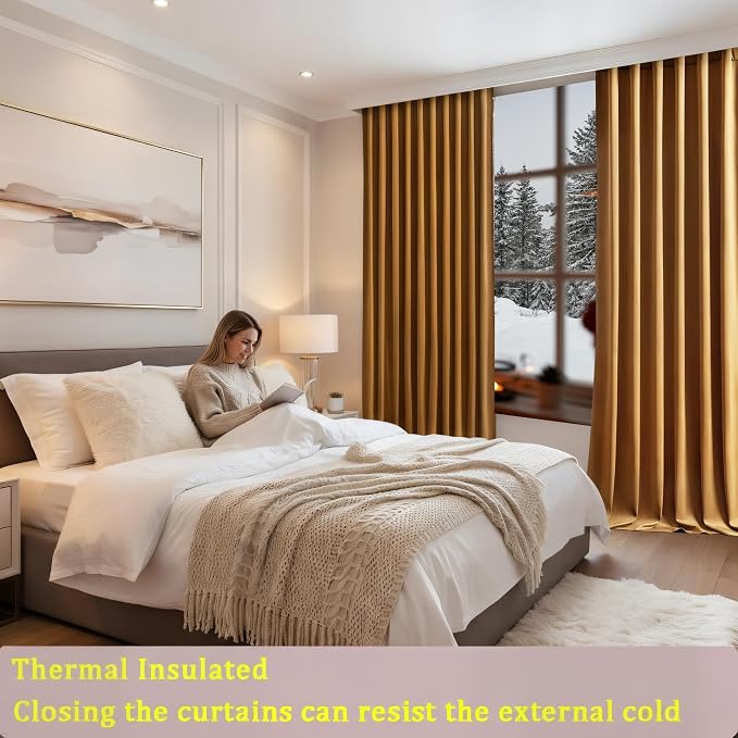 Timeper Gold Brown Velvet Curtain W104 x L96 inches 1 Panel, Thermal Insulated - Image 3