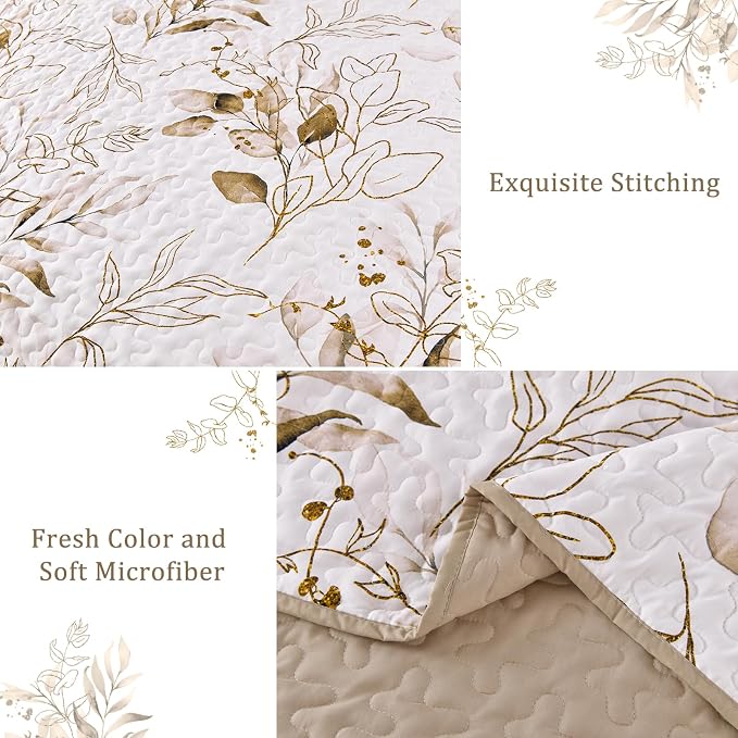 Anibedding Fall Quilt Set Queen Brown Botanical Bedspread - Image 6