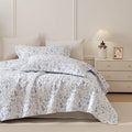 QSH 100% Cotton Floral Quilt Bedspread Oversized King Set-3Pcs Blue & White by QSH