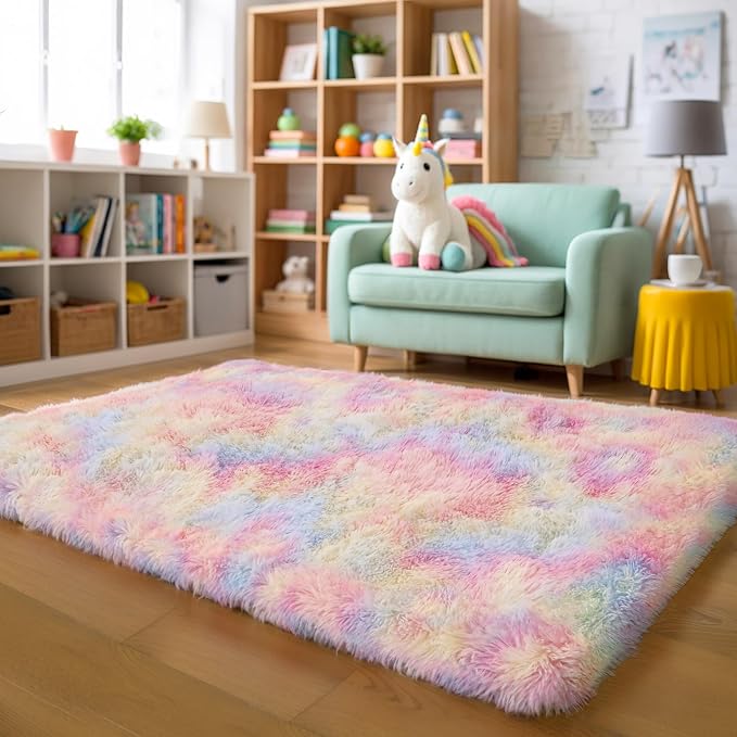 KICHOWUA 3x5 Thick Rainbow Unicorn Fluffy Shag Rug - Image 8