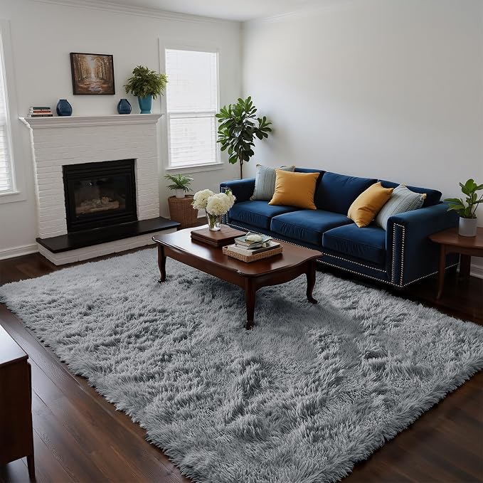 4x6 Light Grey Rug for Bedroom, Fluffy Area Rug Small Rug Bedroom Carpet | - Image 2