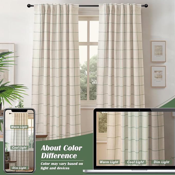 DriftAway 100% Blackout Plaid Linen Curtains W52xL84 Loden Green | 100% Blackout - Image 8