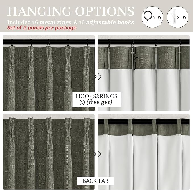 100% Blackout Greenish Gray Curtains 90 Inches Long - Image 6