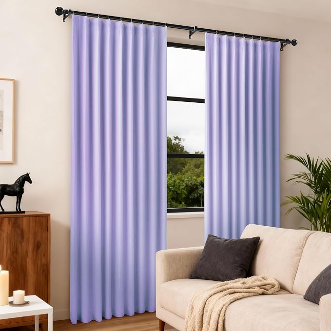 Etherealveil Lavender Purple Pinch Pleated Blackout Curtains 2P 60"x84" | Back - Image 2