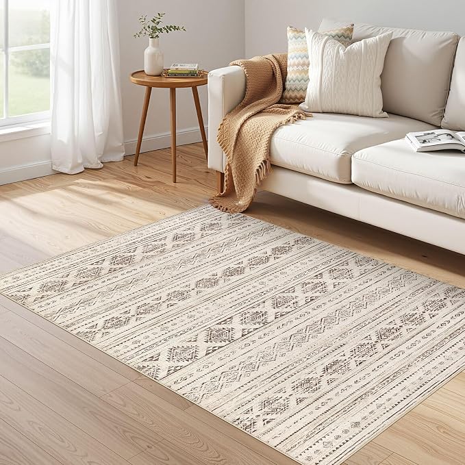 Nakagishi Boho 4x6 Area Rug Living Room Rugs Machine Washable Dark Brown | Soft - Image 6