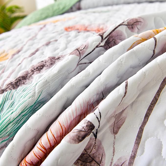 Dinjoy Floral Quilt Set Queen, 3 Pieces Sage Green Botanical Bedspreads | Soft - Image 9