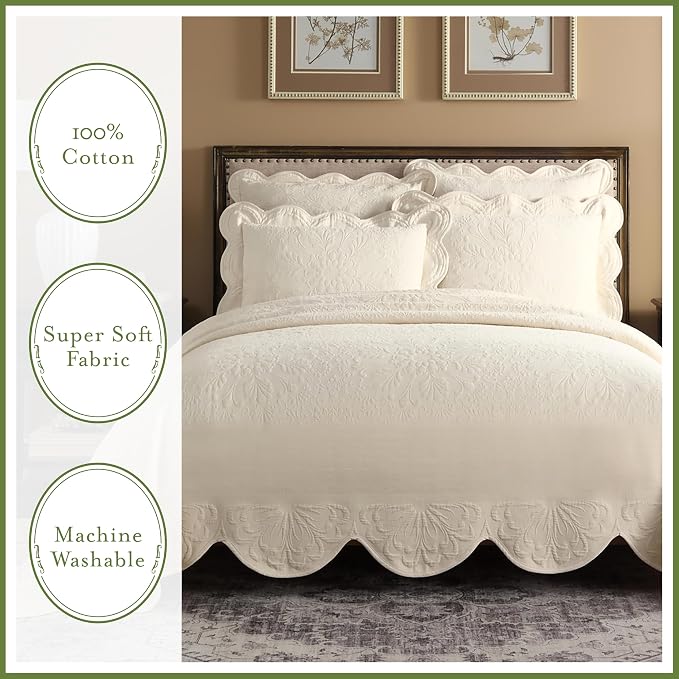 Charleston Estate Modern Farmhouse Floral Matelasse Bedspread - Image 6