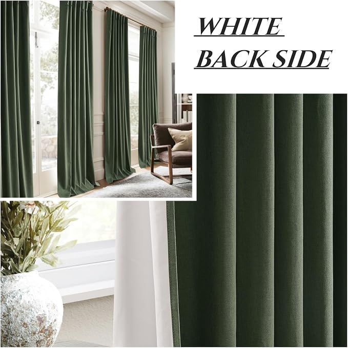 QJmydeco Back Tab Dark Olive Green Curtains 120 Inch Long 2 Panels Set - Image 6