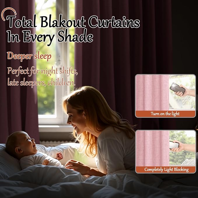 Baby Pink Blackout Curtains 84 Inch Long Each 38 Wide 2 Panels | Thermal - Image 3