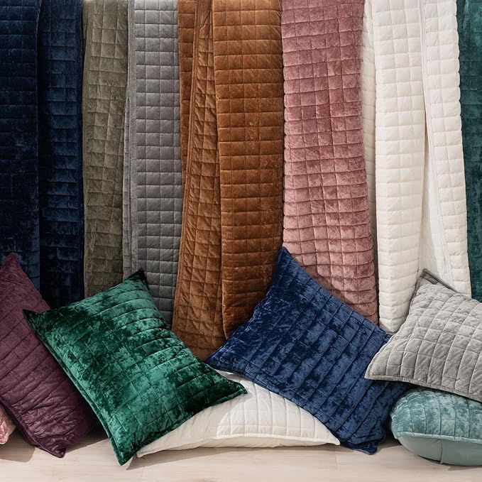 RECYCO Channel Box Stitch Velvet Quilt Set, King Size, Emerald Green | Ultra - Image 6
