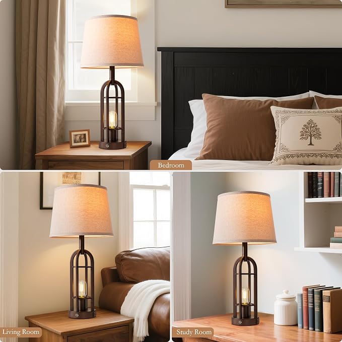 SRJJA 24" Table Lamps for Living Room Set of 2, Rustic Farmhouse 3-Way Dimmable - Image 5