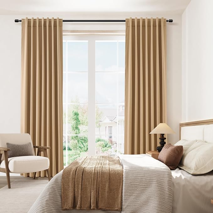 Camel Brown 100% Blackout Linen Curtains 90 Inch Length 2 Panels Set - Image 8