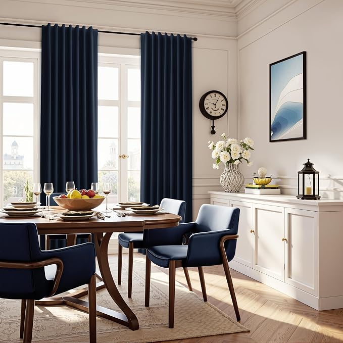 Navy Blue 100% Blackout Linen Curtains 96 Inches Long - Image 6