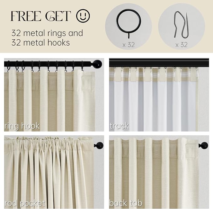 Topfinel Cream Black Out Curtains 96 Inch Long, 100% Blackout Thermal Insulated - Image 5
