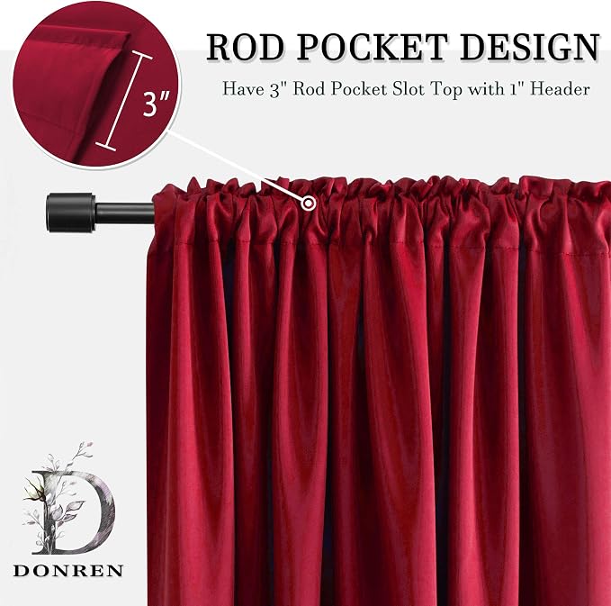 Red Bedroom Blackout Drapes Insulating Room Darkening Rod Pocket Curtain Panels - Image 4
