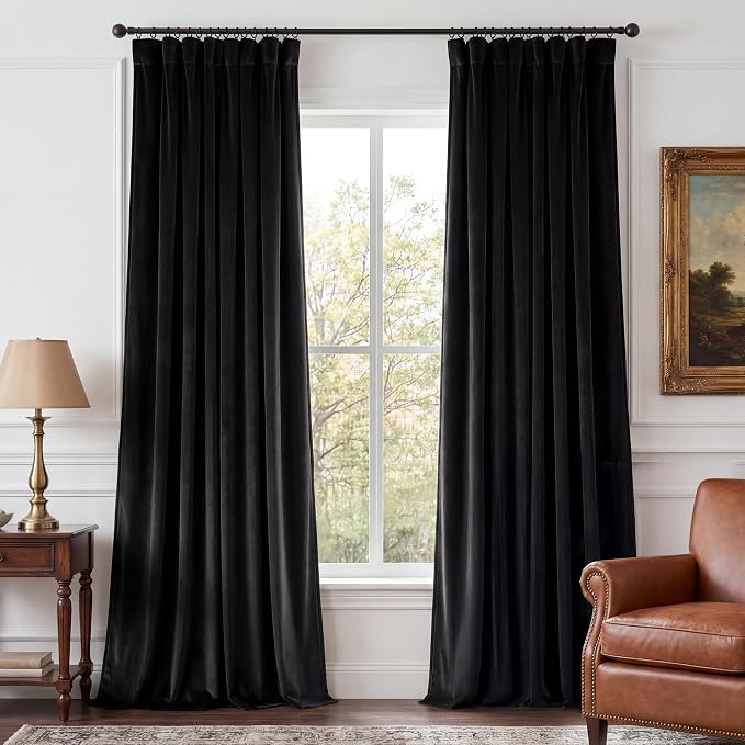 Black Blackout Curtains for Bedroom 90 inches, 2 Panels | Noise Reducing by StangH