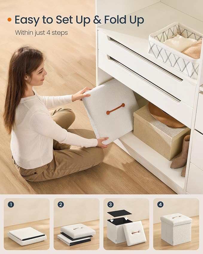 SONGMICS Small Folding Storage Ottoman, Foot Rest Stool, Ottoman - Image 7
