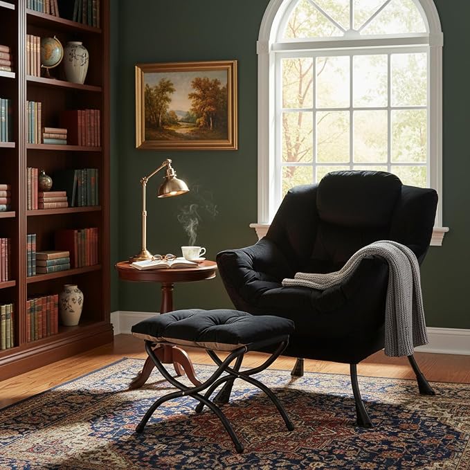 Welnow Lazy Chair with Ottoman, Reading Chair with Footrest, Foldable Footrest - Image 2