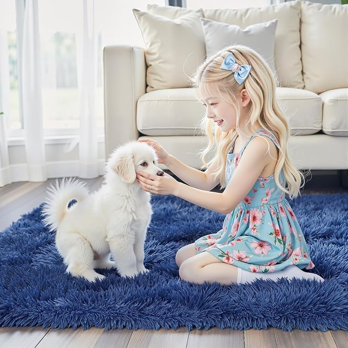 Fluffy Rug Shag Area Rug, Royal Blue 3x5 Area Rugs - Image 4