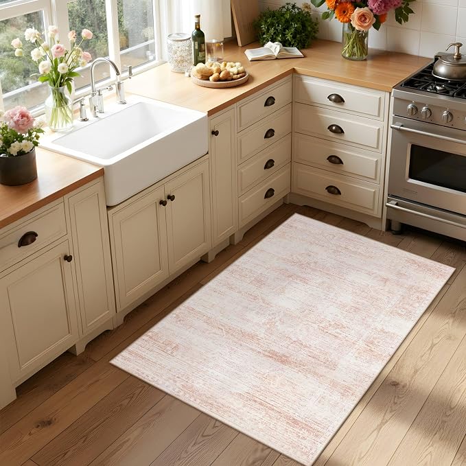 Latte&Fog Entryway Rug 2x3 Washable Non Slip Pink Area Rugs - Image 4
