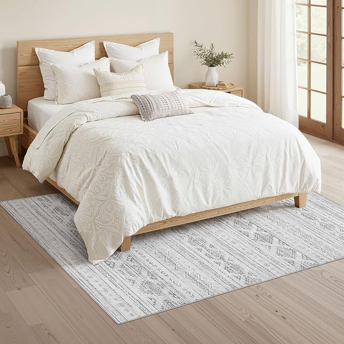 Nakagishi Boho 4x6 Area Rug Living Room Rugs Machine Washable Dark Gray | Soft - Image 4