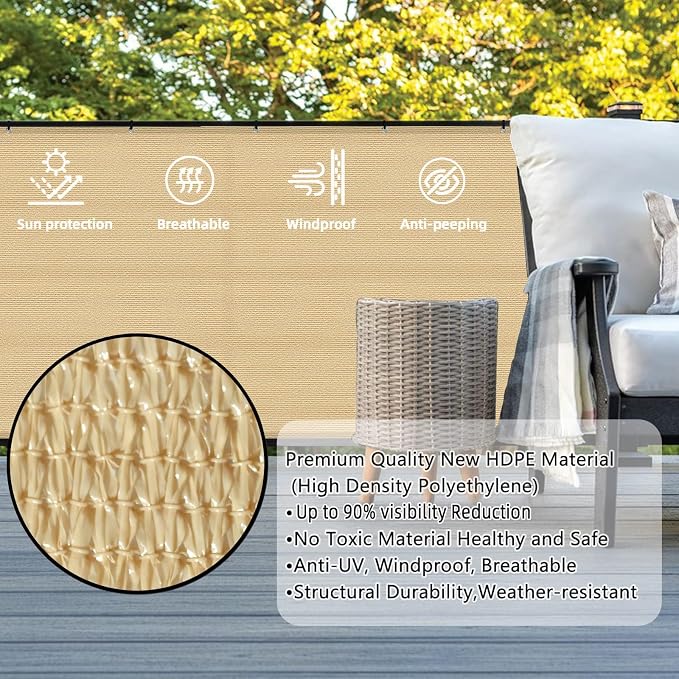 3'x10' Sand Balcony Privacy Screen Fence Windscreen Cover Fabric Shade Netting - Image 2