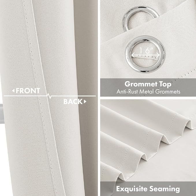 Short Ivory Blackout Kitchen Curtain W40 x L45 Inch 2 Panels | Thermal Insulated - Image 3