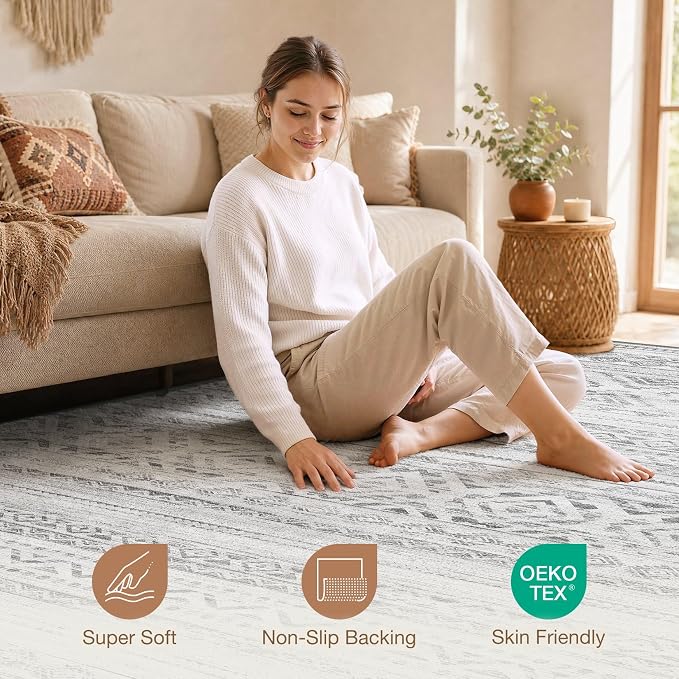 cotiled Boho 10x12 Area Rug for Living Room: Large Moroccan Washable Rug | - Image 3