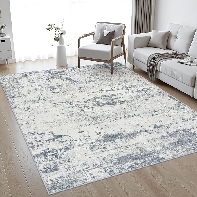 5x8 Area Rug Living Room: Modern Washable Soft Carpet Blue Grey | - Image 2