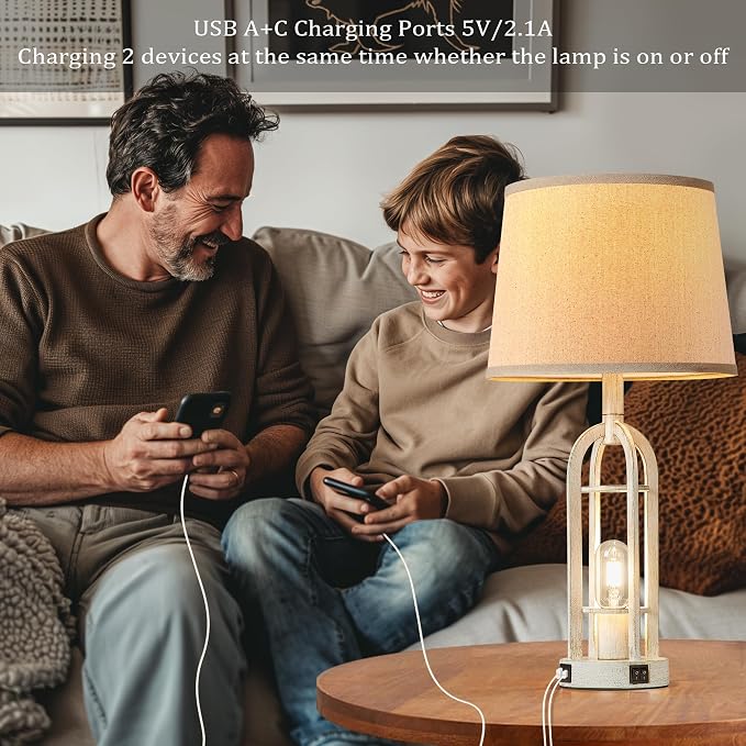 SRJJA Farmhouse Table Lamps for Living Room Set of 2 - Image 3