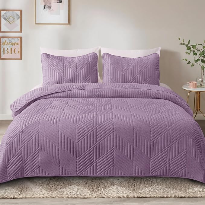 Exclusivo Mezcla California King Quilt Bedding Set, Dusty Lavender | - Image 2