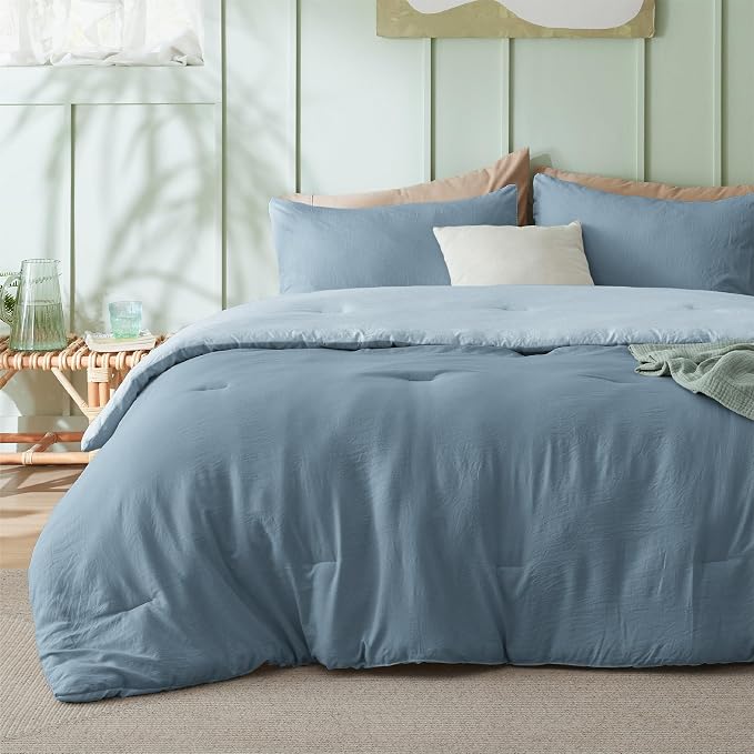 Bedsure Full Comforter Set, Mineral Blue Soft Prewashed Bedding - Image 2