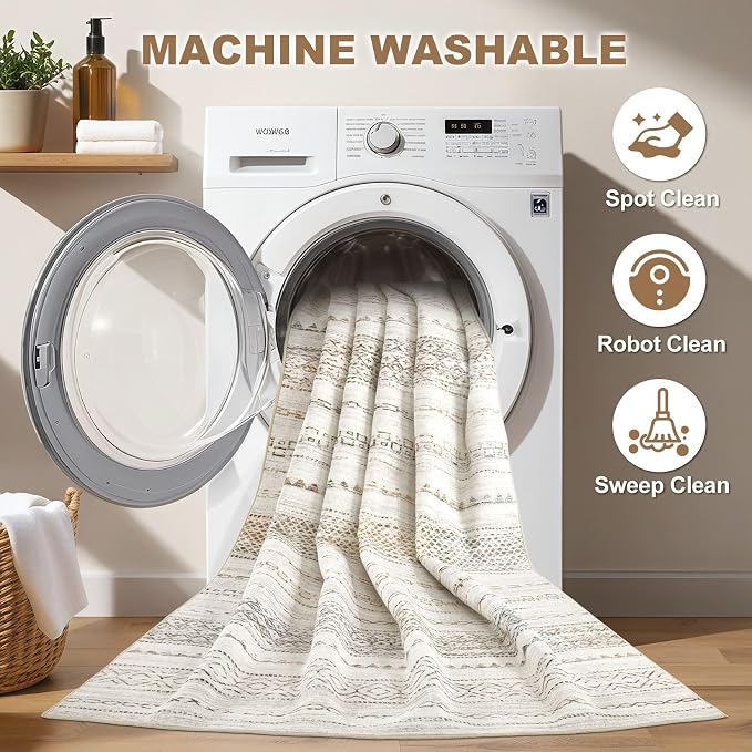 Nakagishi Area Rug Living Room Rugs: 7X9 Machine Washable Boho Large Neutral - Image 3