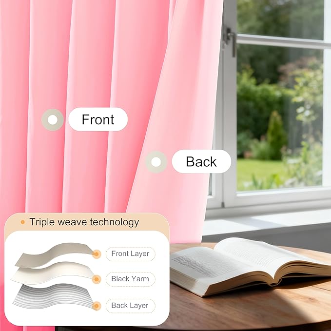 Etherealveil Hot Pink Pinch Pleated Blackout Curtains 2 Panels 40"x84" | Back - Image 3