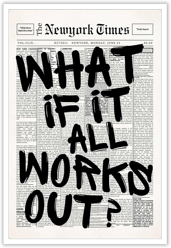 Drimiler Retro Black And White Newspaper Poster What If It All Works Out Canvas by Drimiler